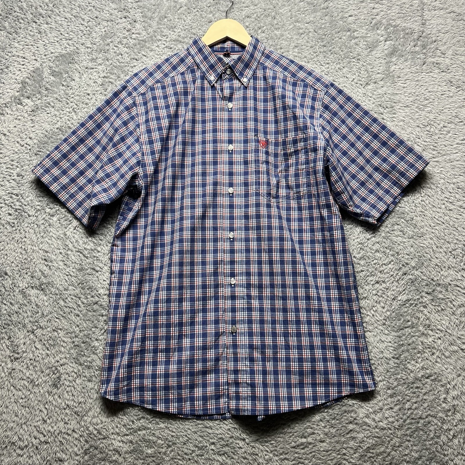 Ariat Pro Series Shirt Mens Medium Blue Red Plaid Button Up Cowboy Western